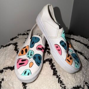 Vans Slip-On Custom Painted Smiley Face Shoes Women’s 5 Unique Artsy Sneakers